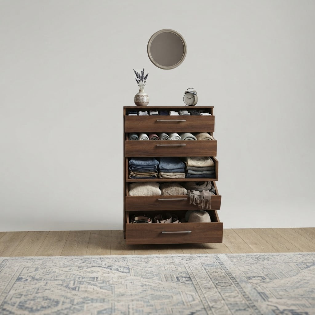 Budget 5-Drawer Tallboy Dresser, Bedroom Storage Cabinet