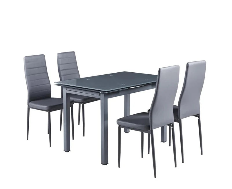 Modern Extendable Grey Glass Dining Table with Metal Legs