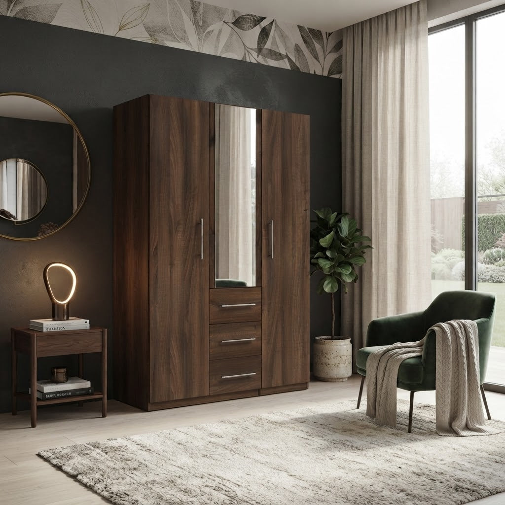 Mini Fitment 2-Door Mirrored Wardrobe with 3 Drawers