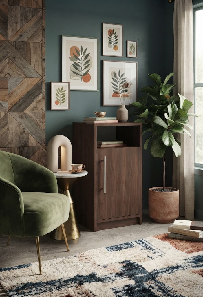 Bedside Cabinet with Door and Open Shelf