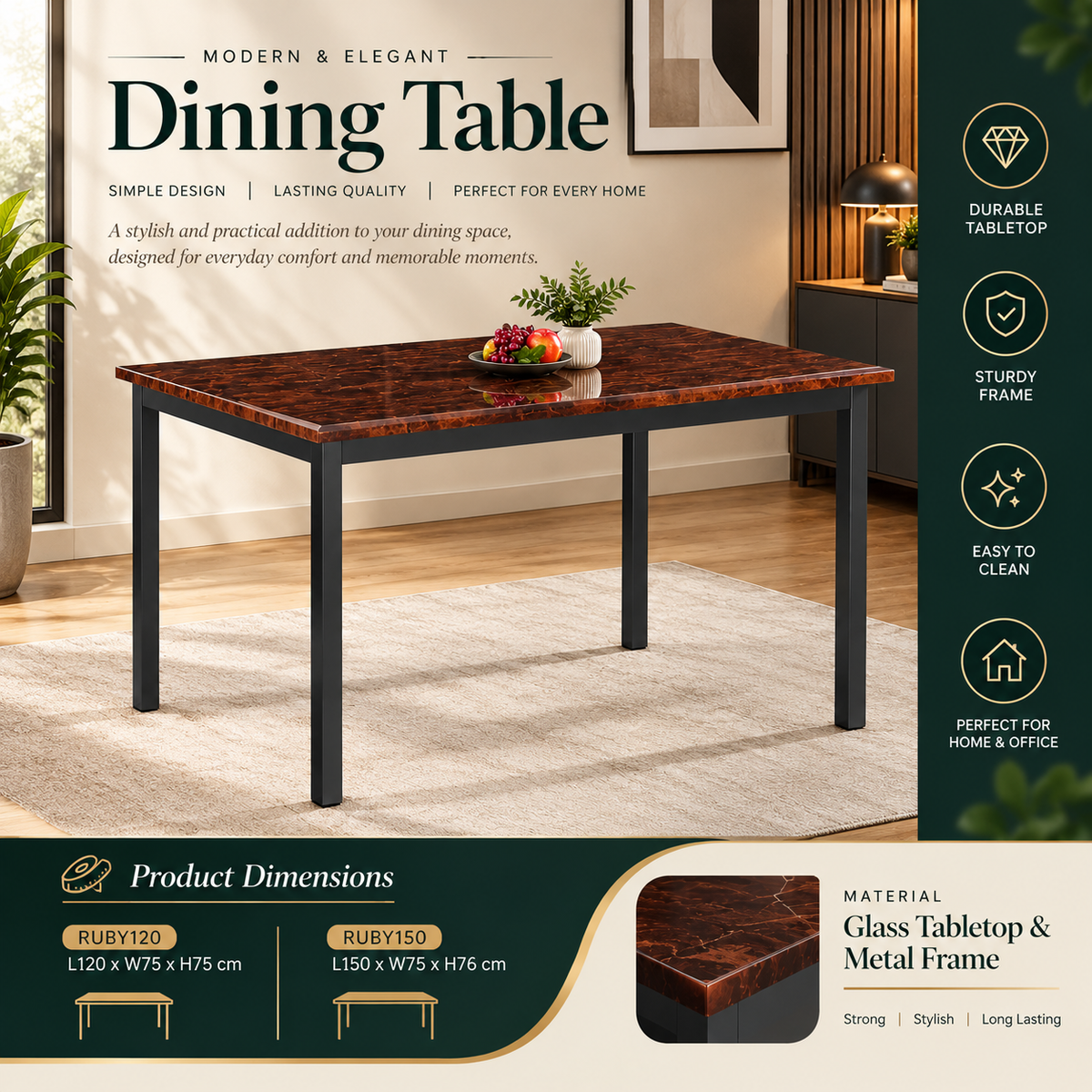 Ruby MDF Marble Effect Dining Table Set