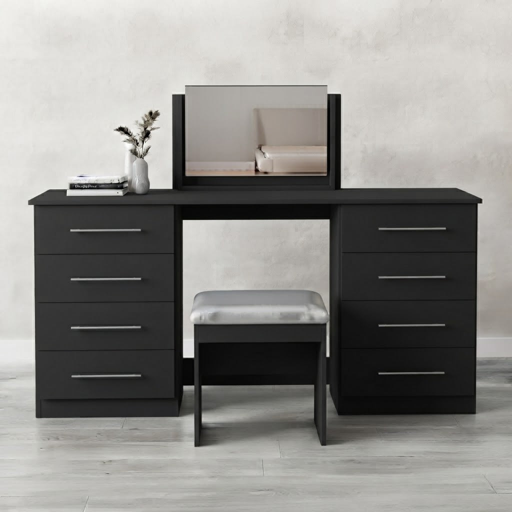 Modern 8-Drawer Dressing Table with Mirror & Stool | Bedroom Vanity Set
