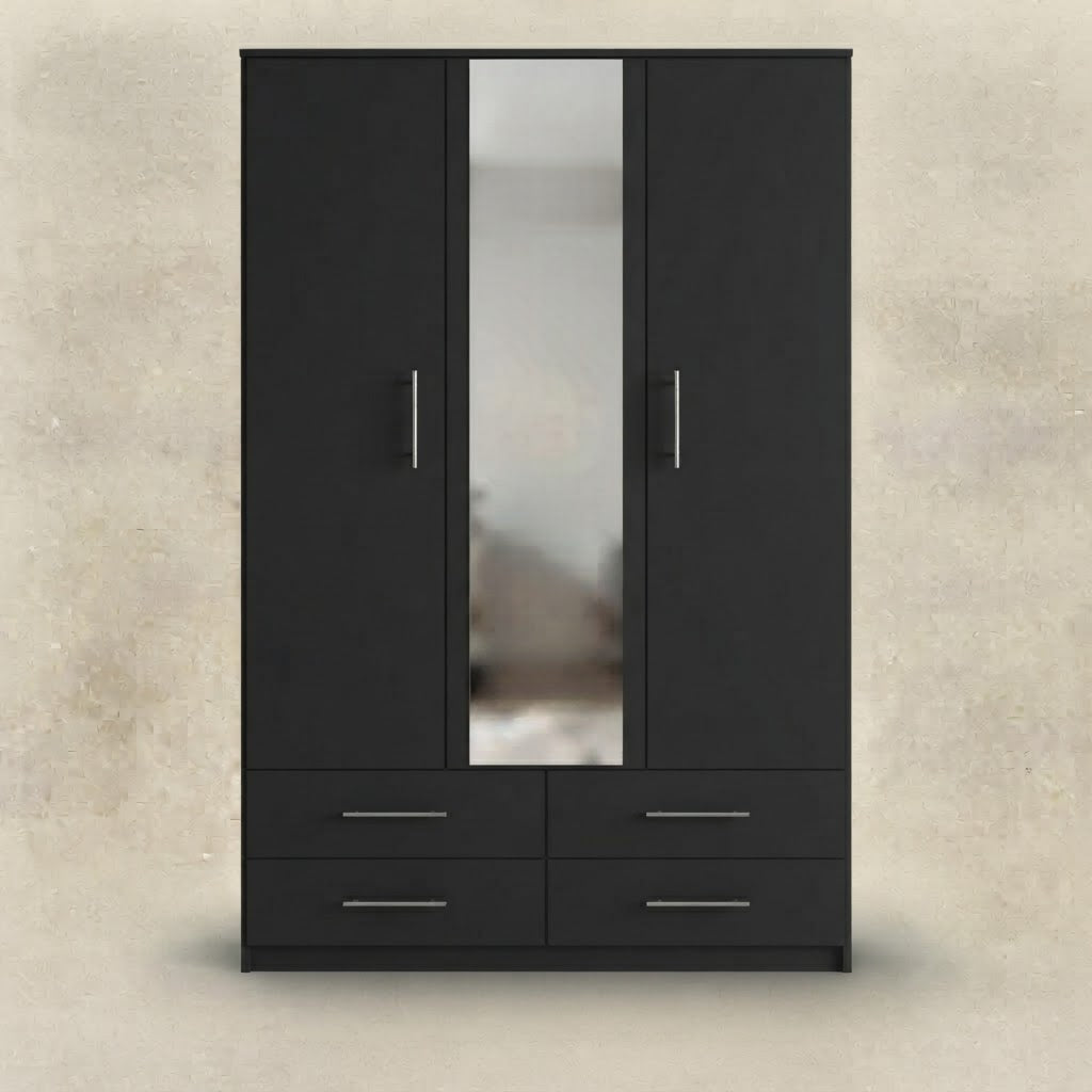 Modern 2-Door Armoire with Full-Length Mirror & 4 Drawers