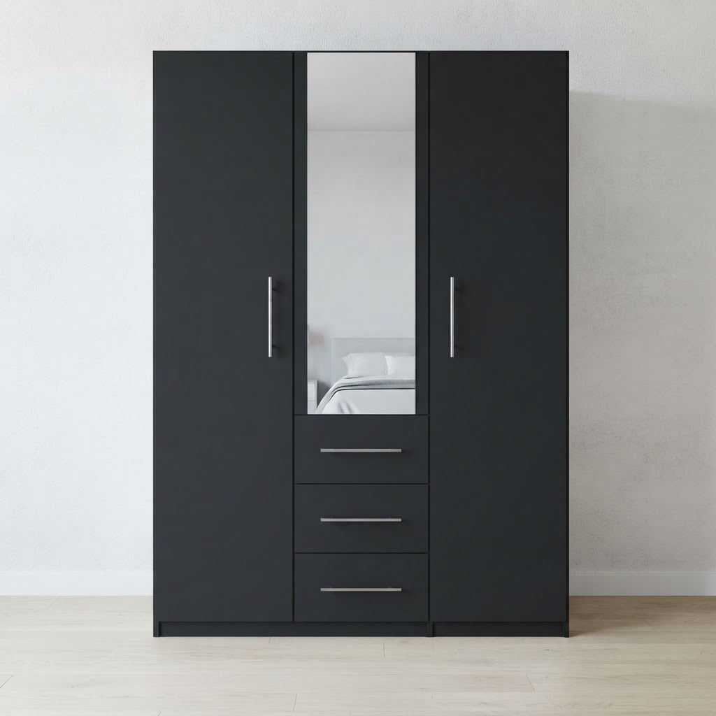 Mini Fitment 2-Door Mirrored Wardrobe with 3 Drawers