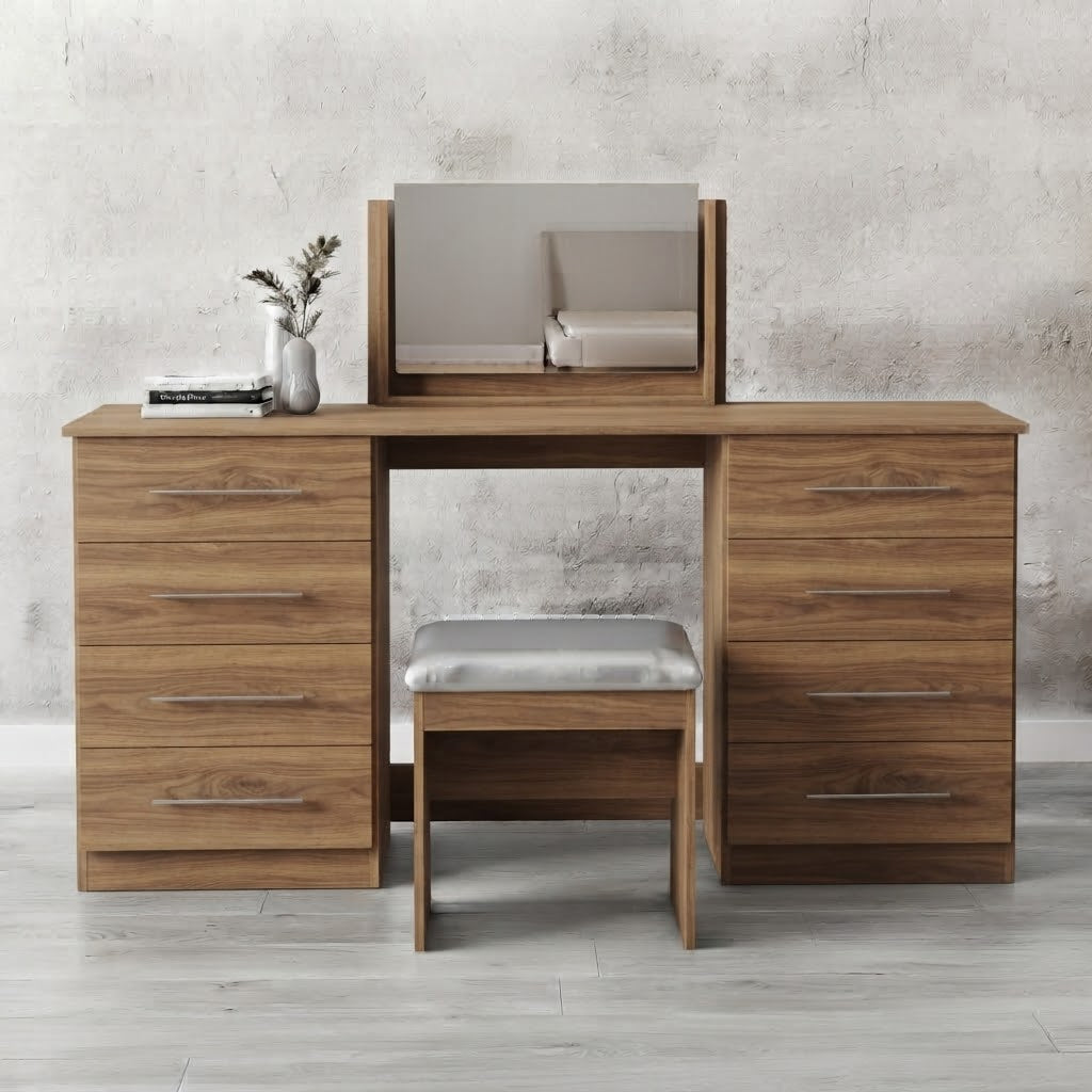 Modern 8-Drawer Dressing Table with Mirror & Stool | Bedroom Vanity Set