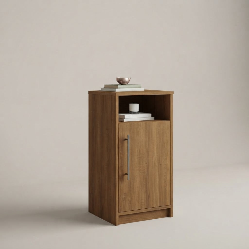 Bedside Cabinet with Door and Open Shelf