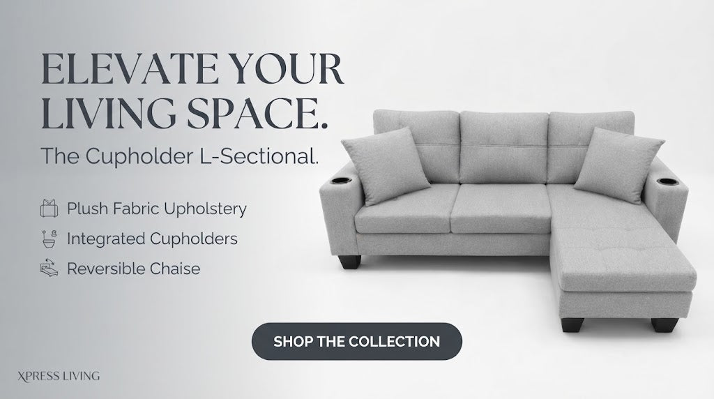 Contemporary Fabric Corner Sofa with Built-In Cupholders