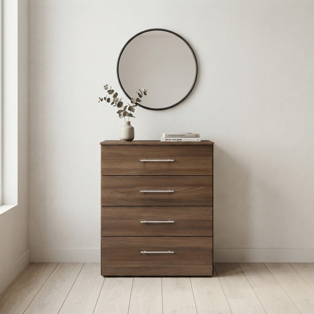 Modern 4-Drawer Wooden Chest of Drawers | Bedroom Storage Dresser