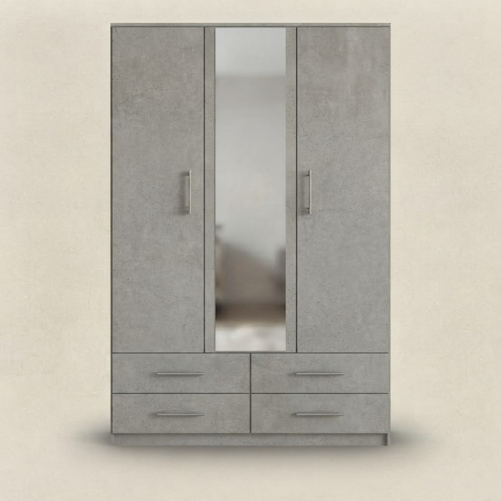 Modern 2-Door Armoire with Full-Length Mirror & 4 Drawers