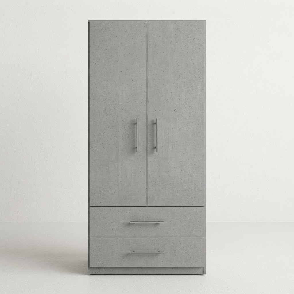 Modern 2 Doors Wardrobe with 2 Drawers | Sleek Bedroom Storage Cabinet