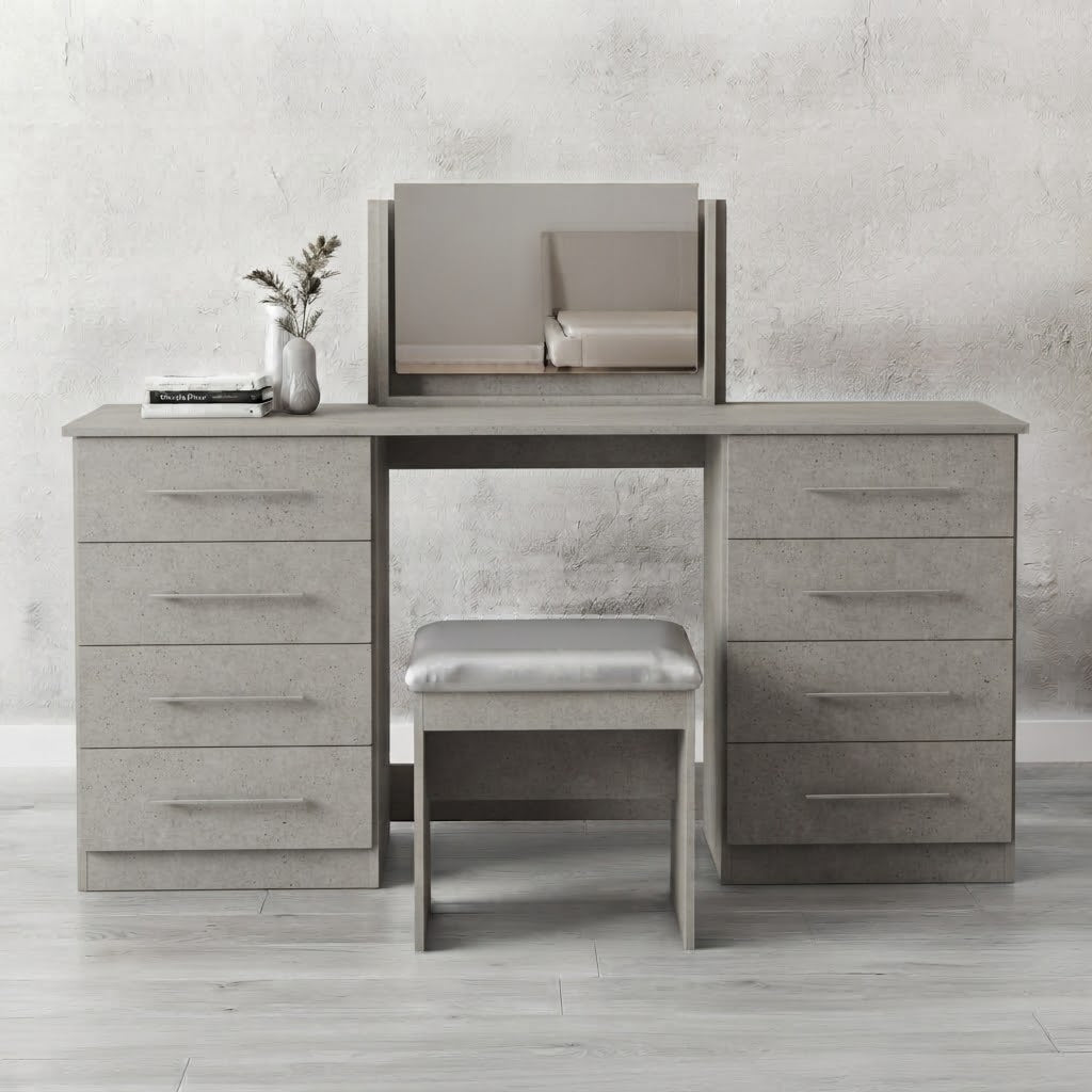 Modern 8-Drawer Dressing Table with Mirror & Stool | Bedroom Vanity Set