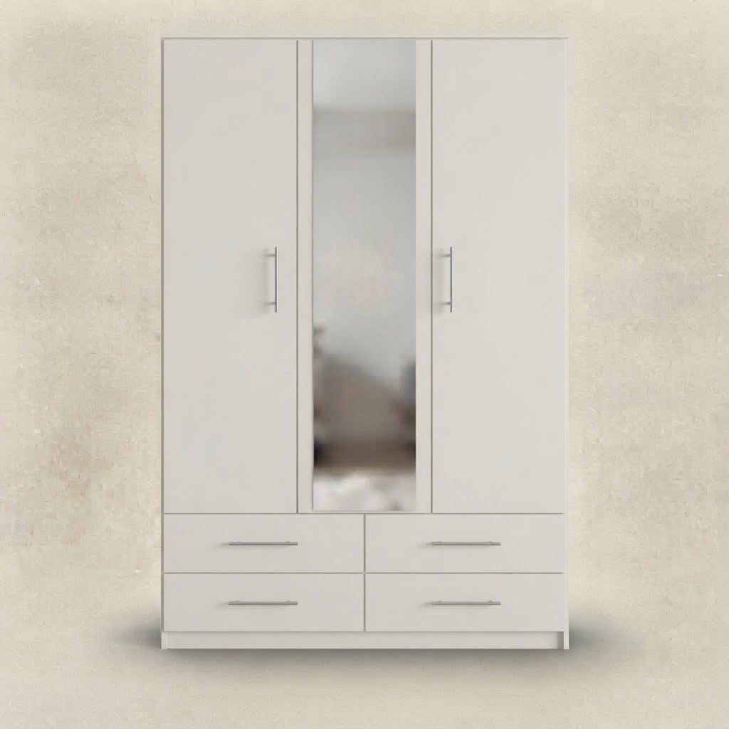 Modern 2-Door Armoire with Full-Length Mirror & 4 Drawers