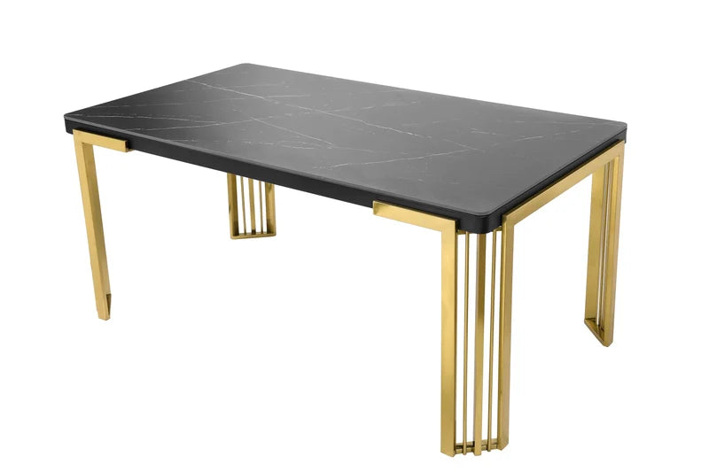 Daisy Modern Luxury Dining Table with Gold Frame & Marble-Effect Top