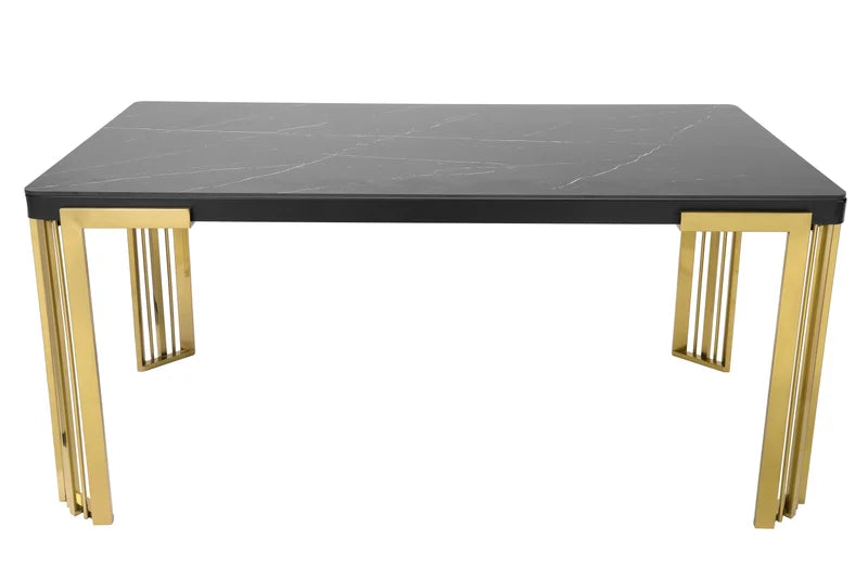 Daisy Modern Luxury Dining Table with Gold Frame & Marble-Effect Top