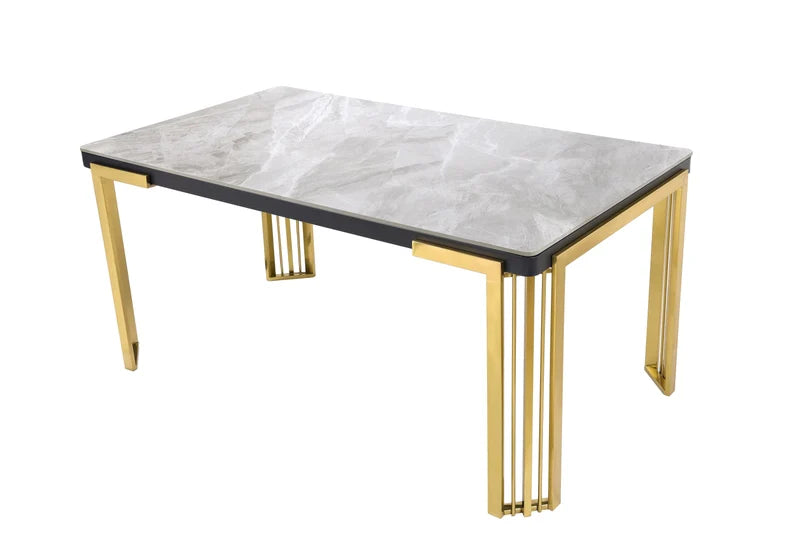 Daisy Modern Luxury Dining Table with Gold Frame & Marble-Effect Top