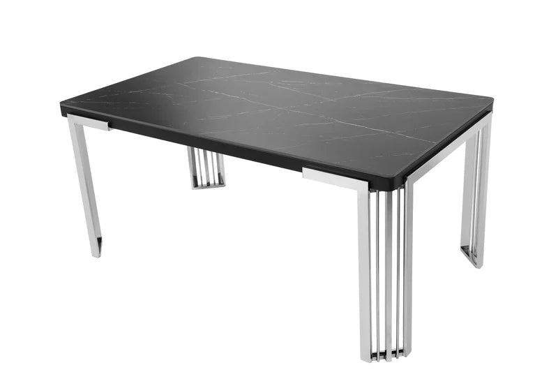 Daisy Modern Luxury Dining Table with Gold Frame & Marble-Effect Top