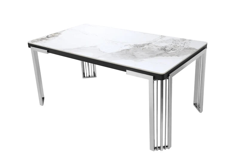 Daisy Modern Luxury Dining Table with Gold Frame & Marble-Effect Top