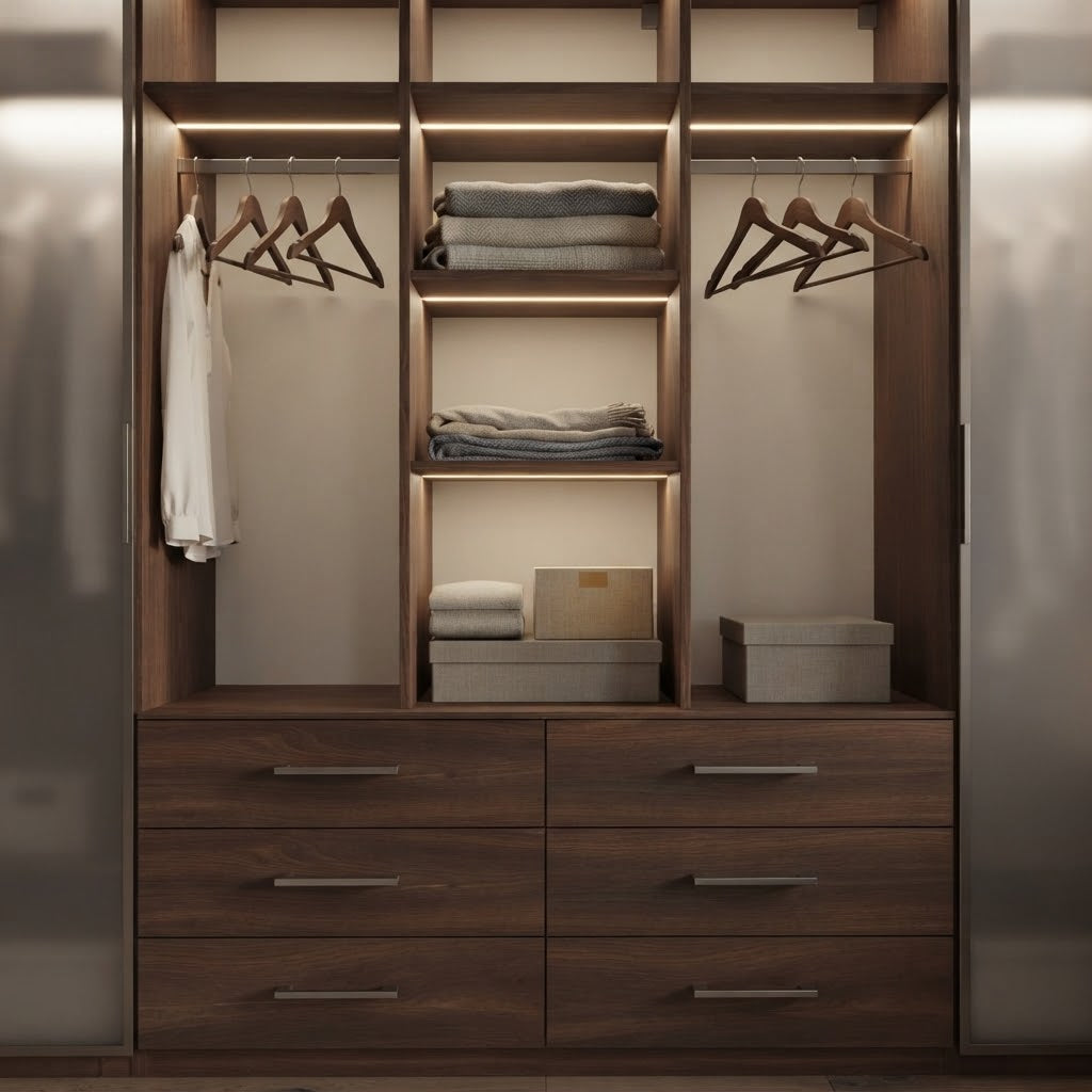Modern 2-Door Armoire with Full-Length Mirror & 4 Drawers