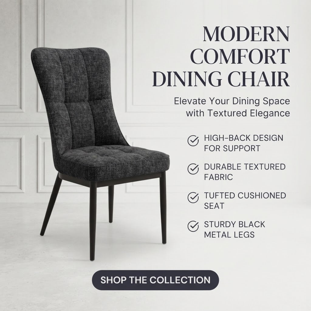 Modern High-Back Fabric Dining Chair with Black Legs