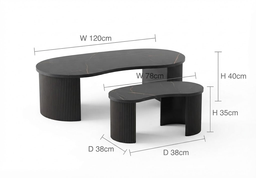 Modern Organic-Shaped 2-Piece Nesting Coffee Table Set | Fluted Base