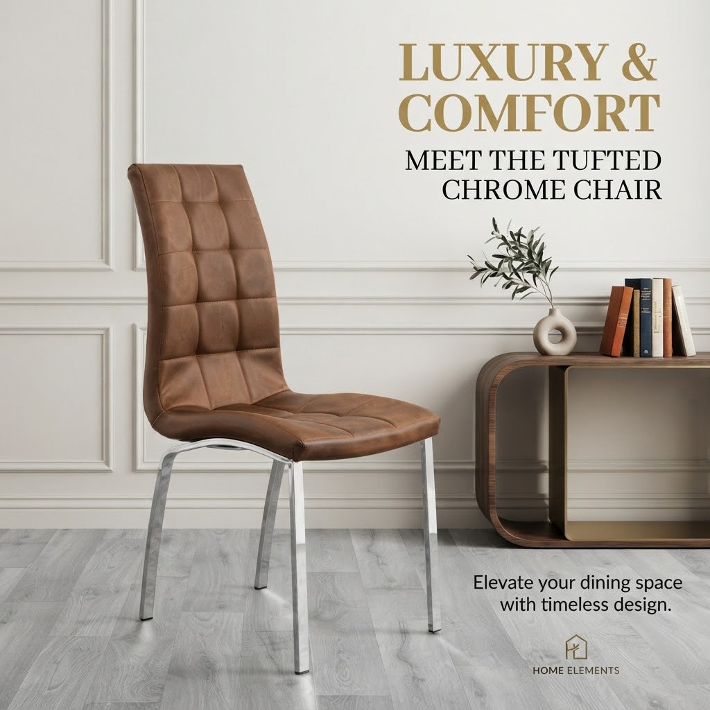 Modern Tufted Faux Leather Dining Chair with Chrome Legs