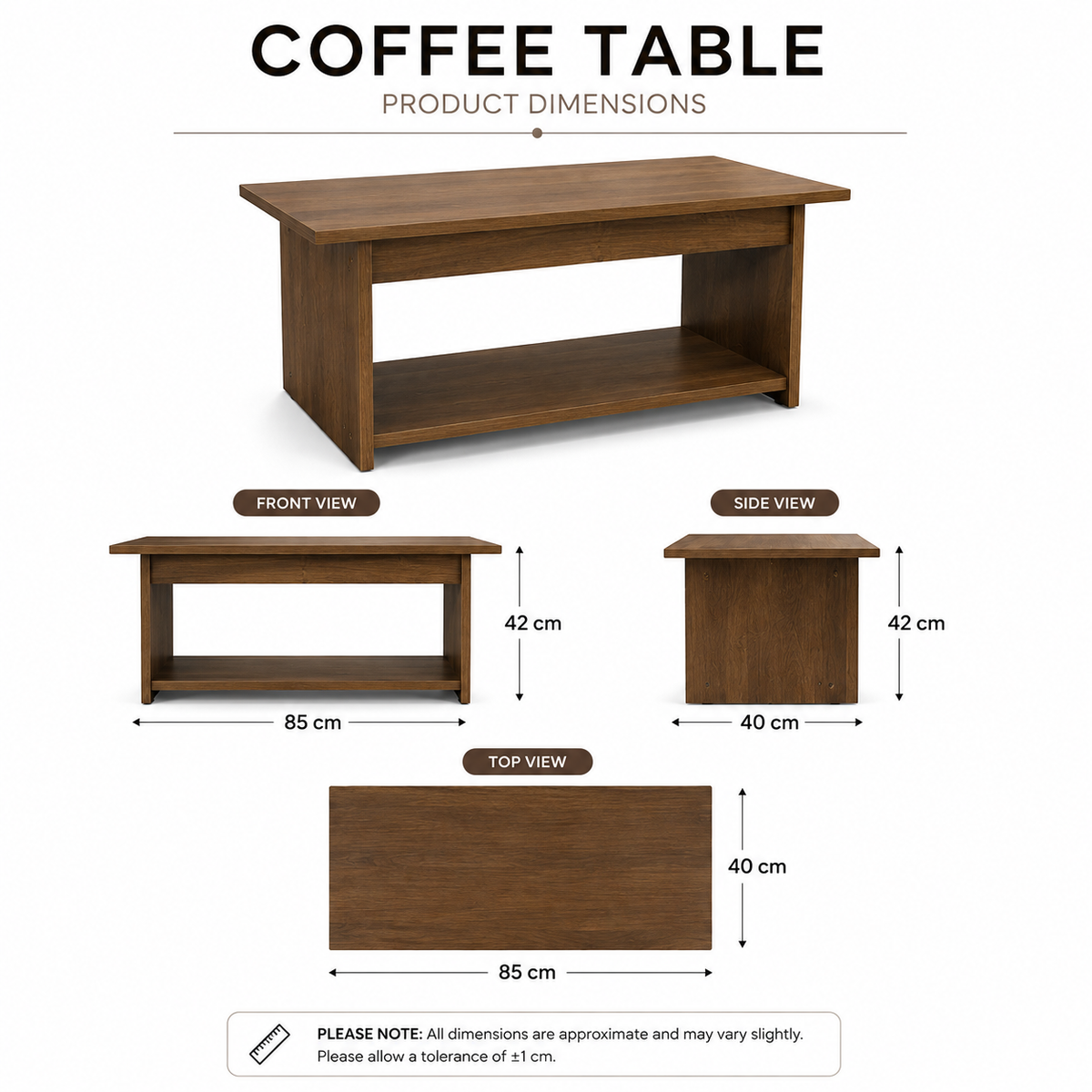 Modern Wooden Coffee Table with Lower Shelf | Living Room Furniture