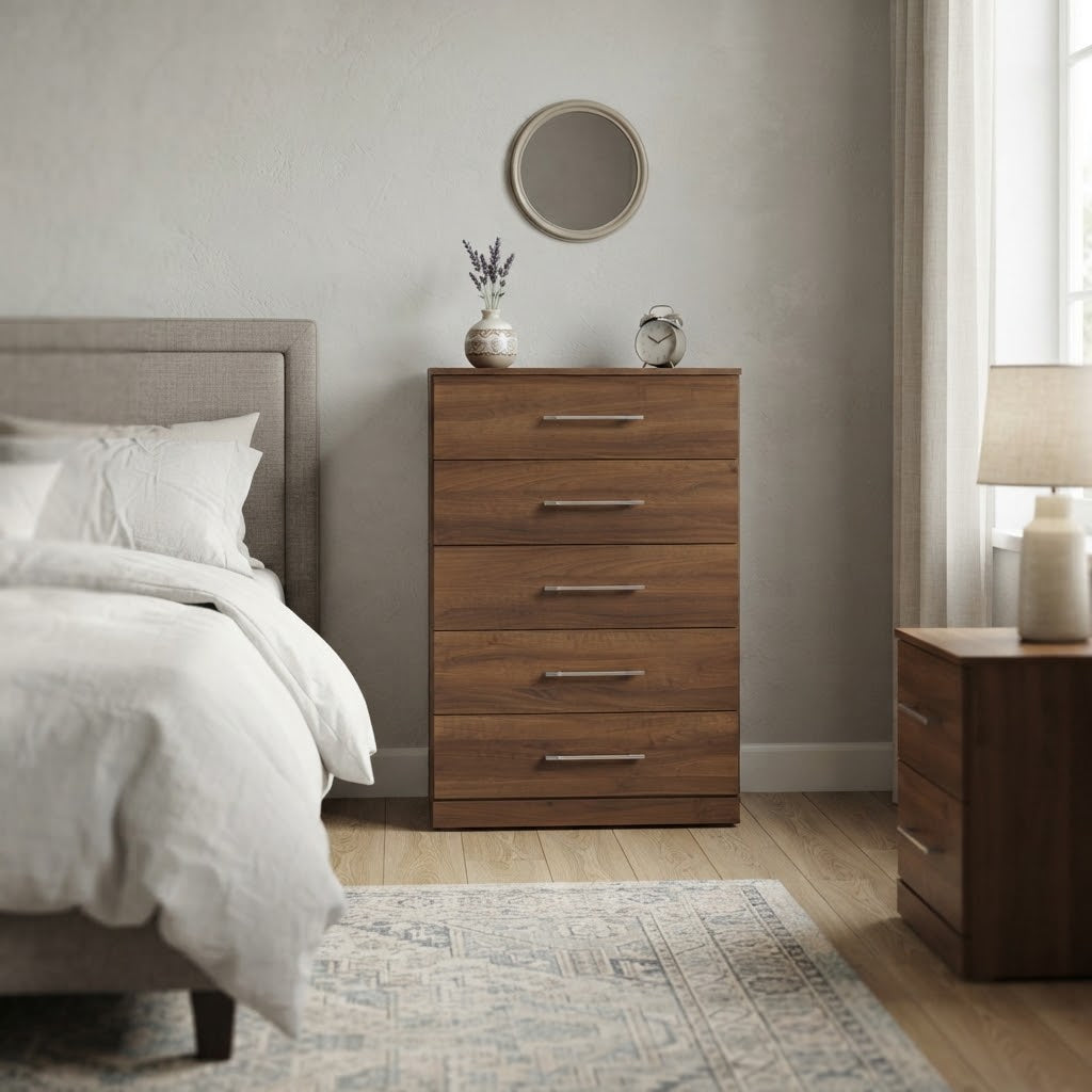 Budget 5-Drawer Tallboy Dresser, Bedroom Storage Cabinet