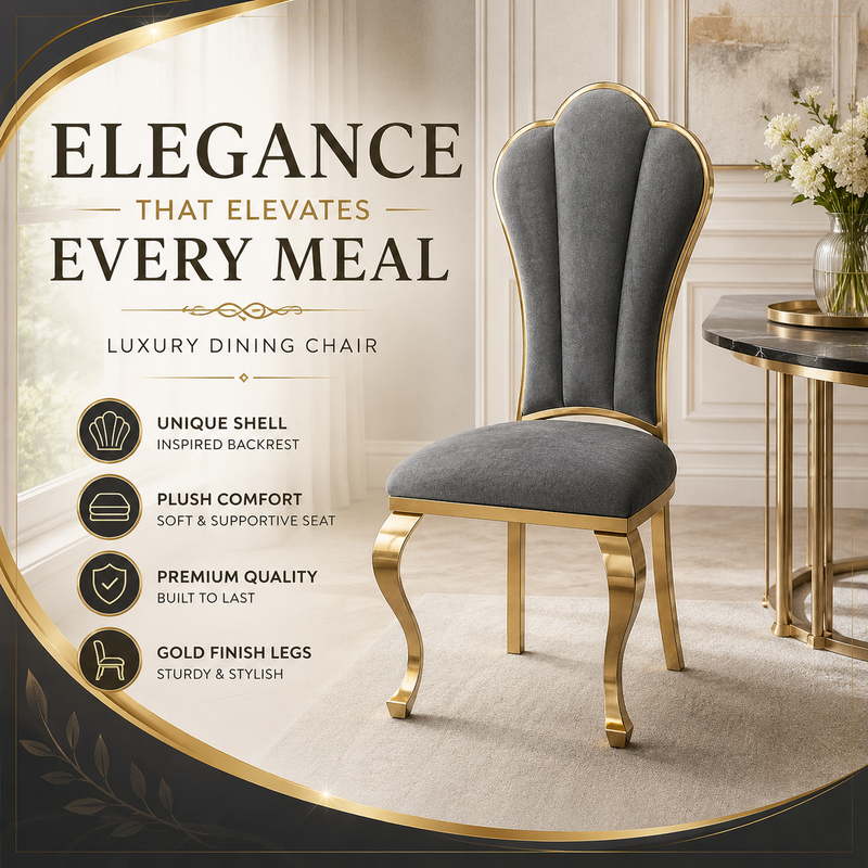 Luxurious Royal Crown Back Dining Chair with Metallic Frame