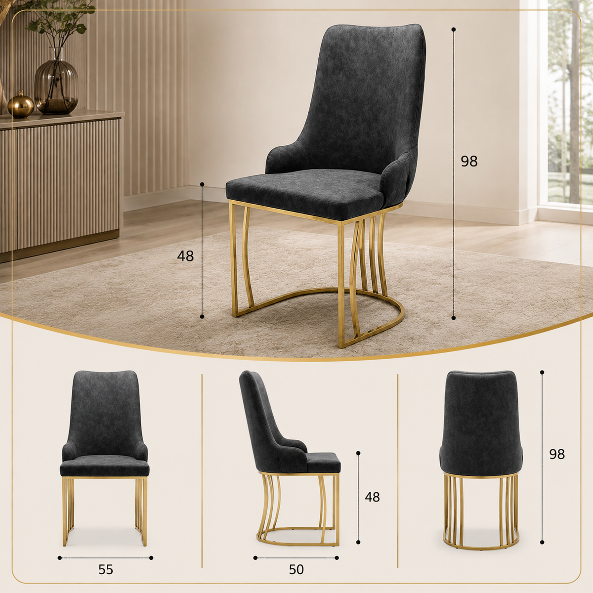 Luxury Velvet & Faux Leather Dining Chairs with Knocker Back (2pcs Set)