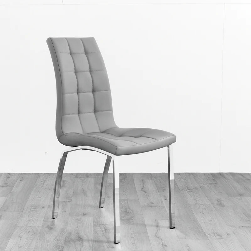 Modern Tufted Faux Leather Dining Chair with Chrome Legs