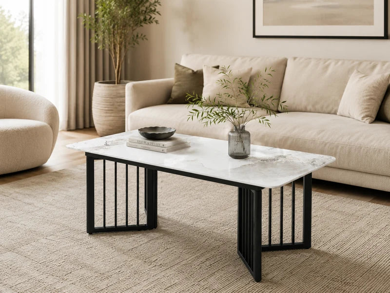 Modern Rectangular Stone Top Coffee Table | 120cm Living Room Center Table