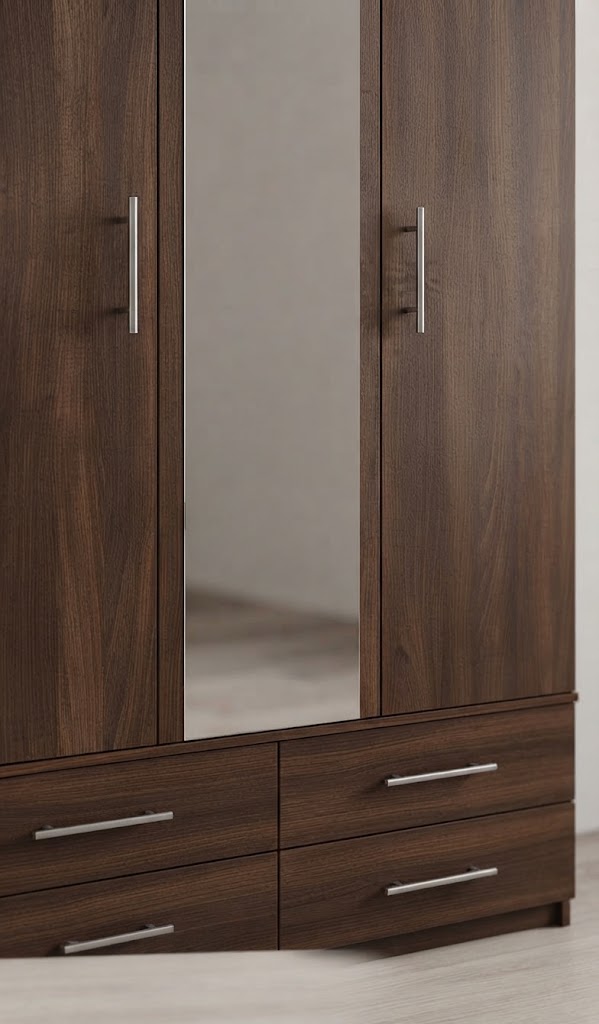 Modern 2-Door Armoire with Full-Length Mirror & 4 Drawers