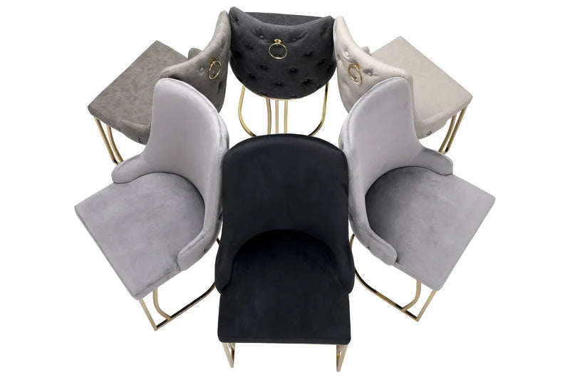 Luxury Velvet & Faux Leather Dining Chairs with Knocker Back (2pcs Set)