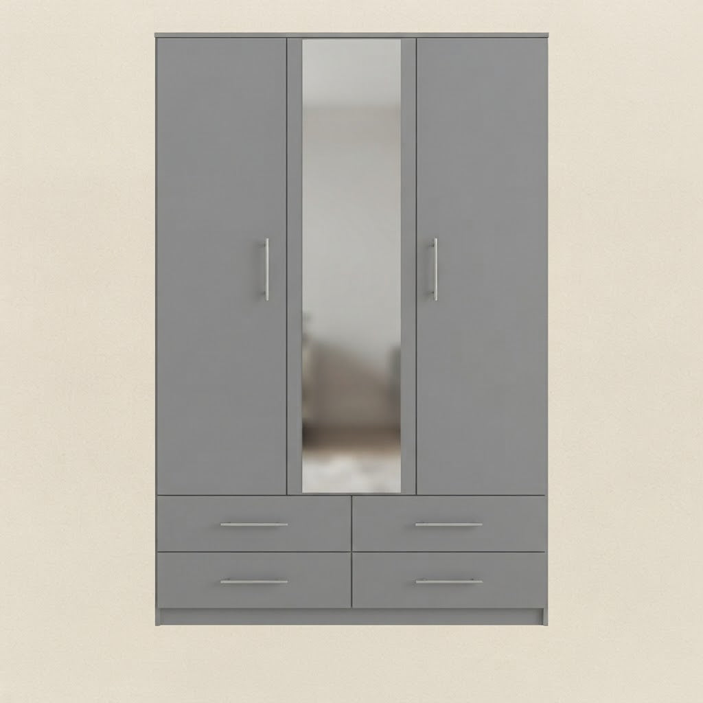 Modern 2-Door Armoire with Full-Length Mirror & 4 Drawers