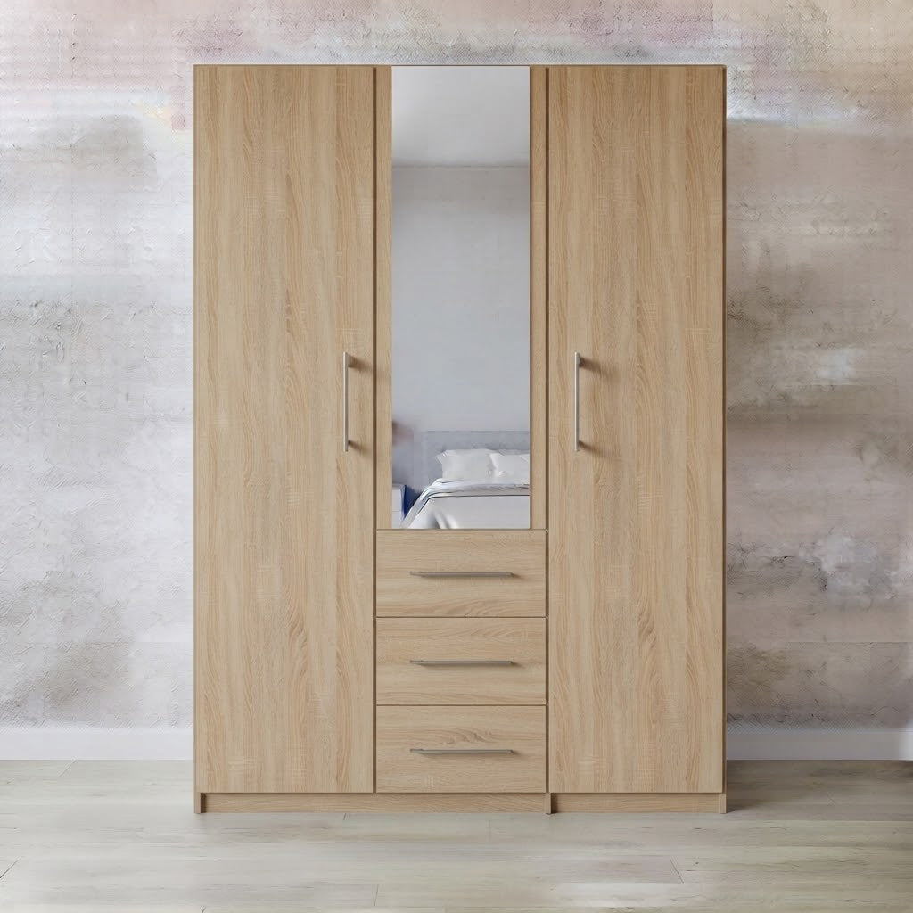Mini Fitment 2-Door Mirrored Wardrobe with 3 Drawers