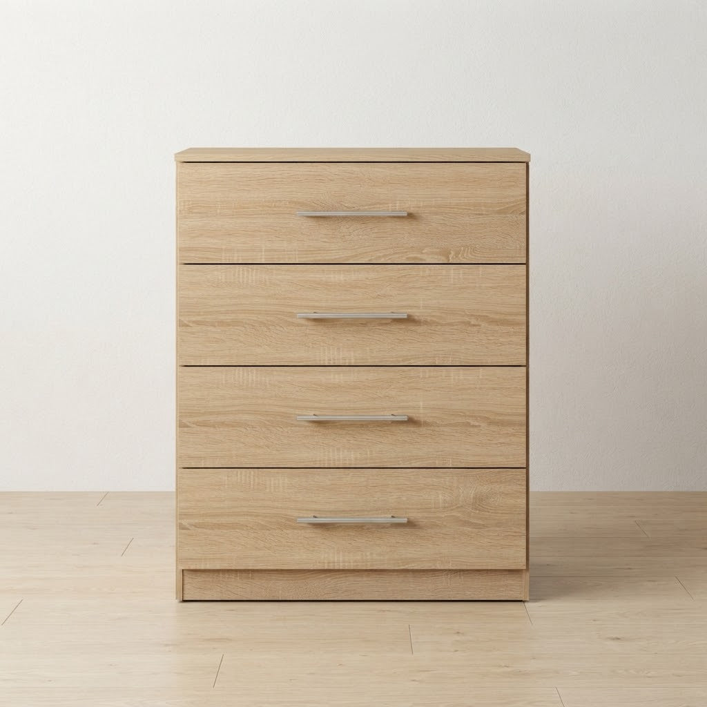 Modern 4-Drawer Wooden Chest of Drawers | Bedroom Storage Dresser