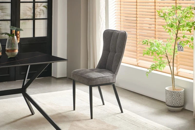 Modern High-Back Fabric Dining Chair with Black Legs