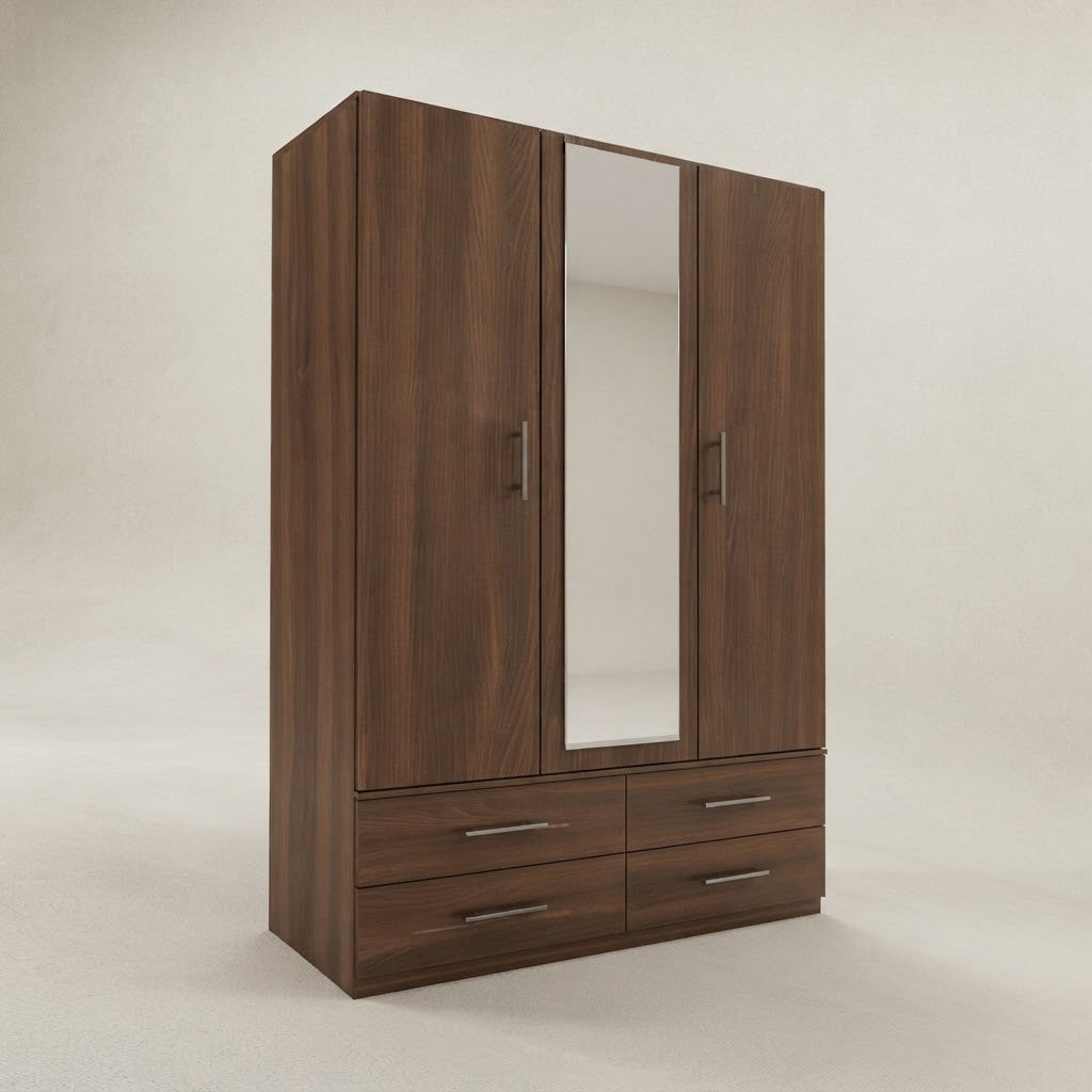 Modern 2-Door Armoire with Full-Length Mirror & 4 Drawers