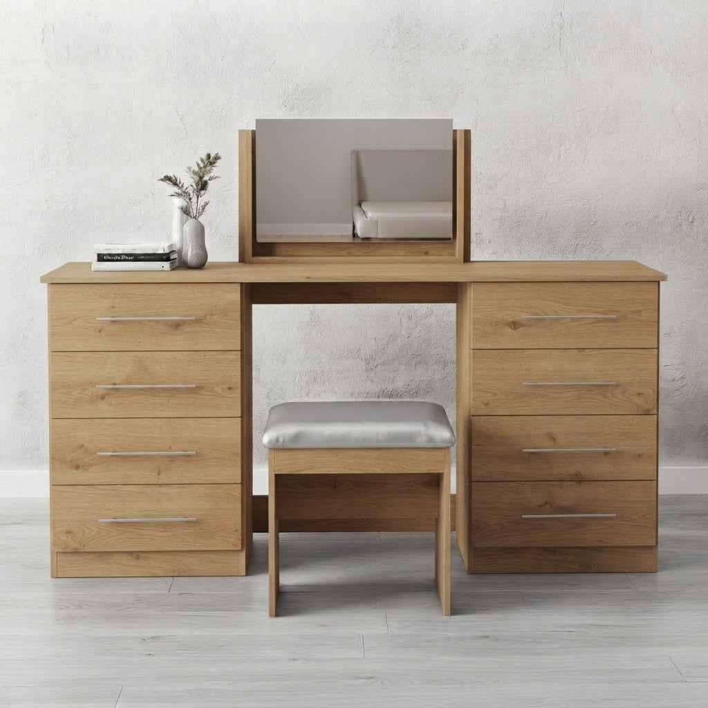 Modern 8-Drawer Dressing Table with Mirror & Stool | Bedroom Vanity Set