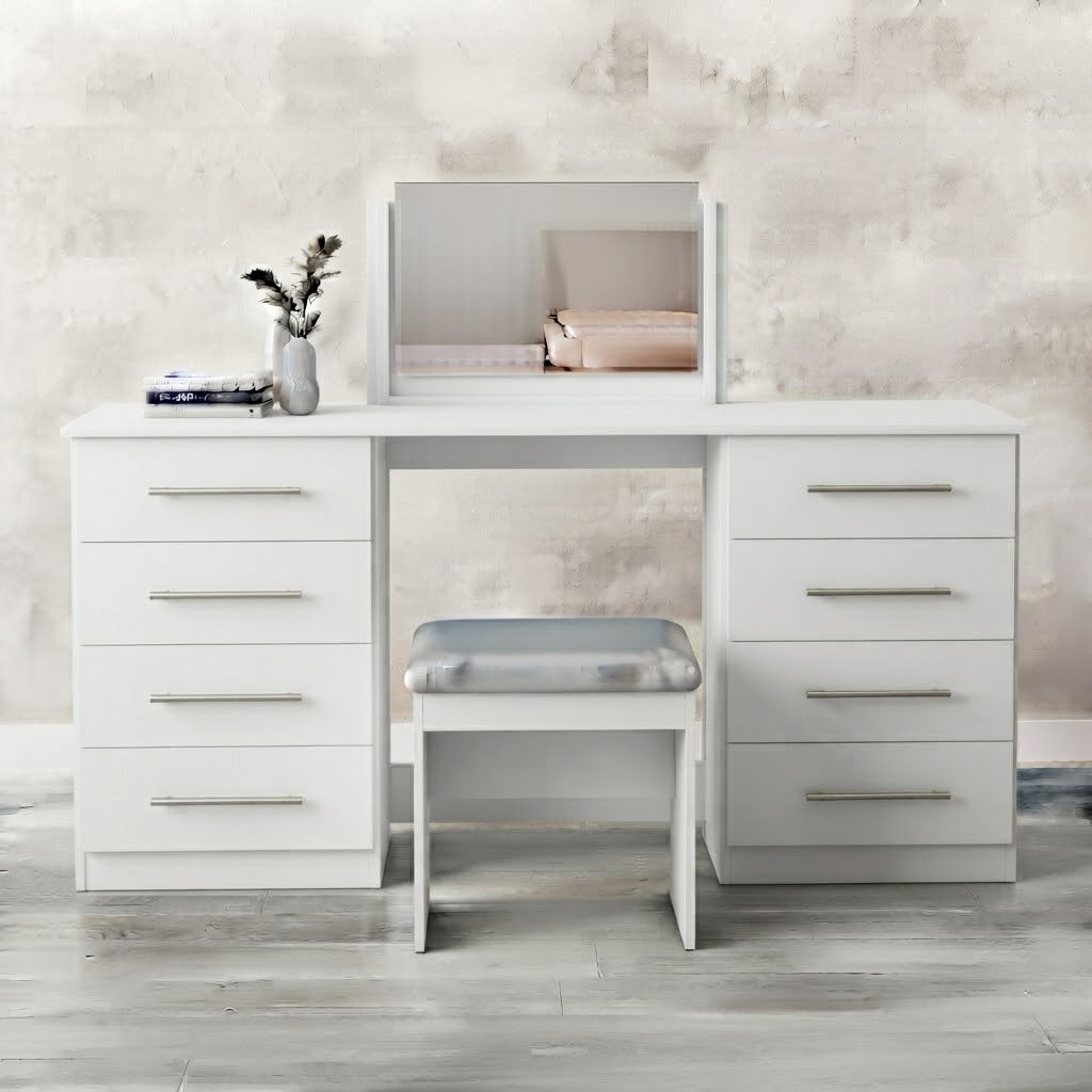 Modern 8-Drawer Dressing Table with Mirror & Stool | Bedroom Vanity Set