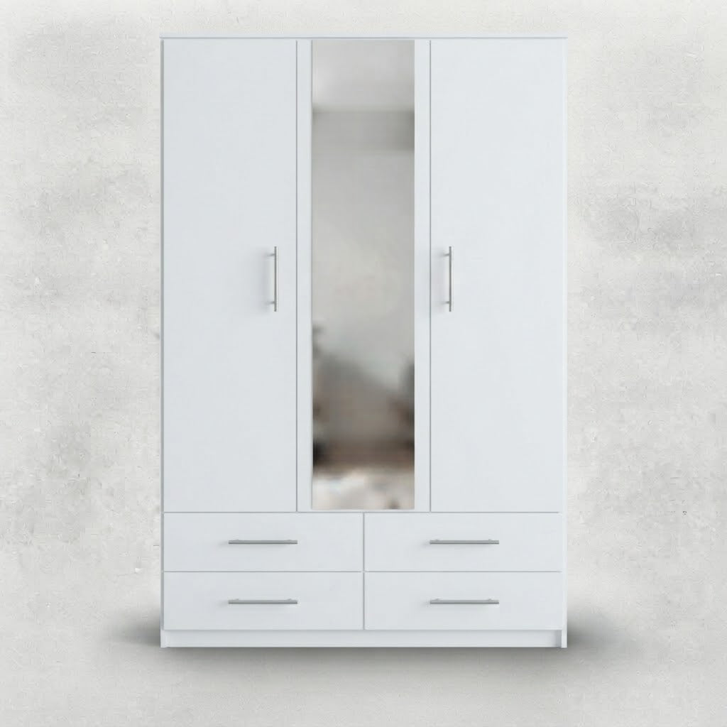 Modern 2-Door Armoire with Full-Length Mirror & 4 Drawers